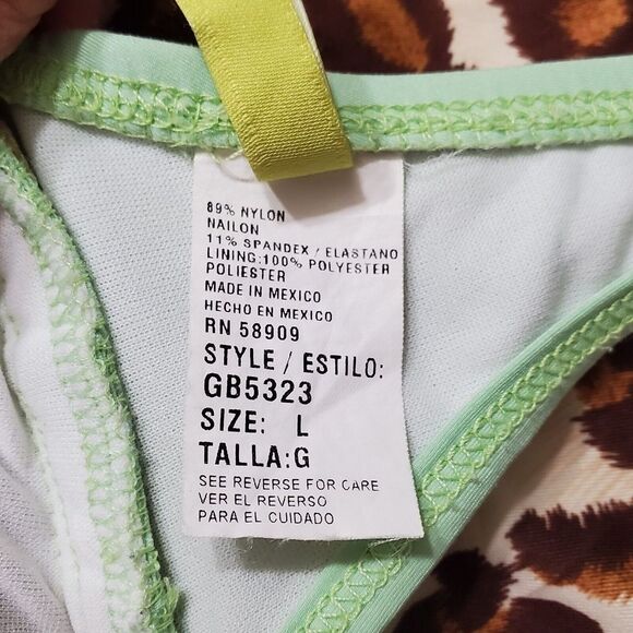 Gianni Bini Ruffle Bandeau Strapless Seafoam Green Leopard Print Bikini - Picture 5 of 9